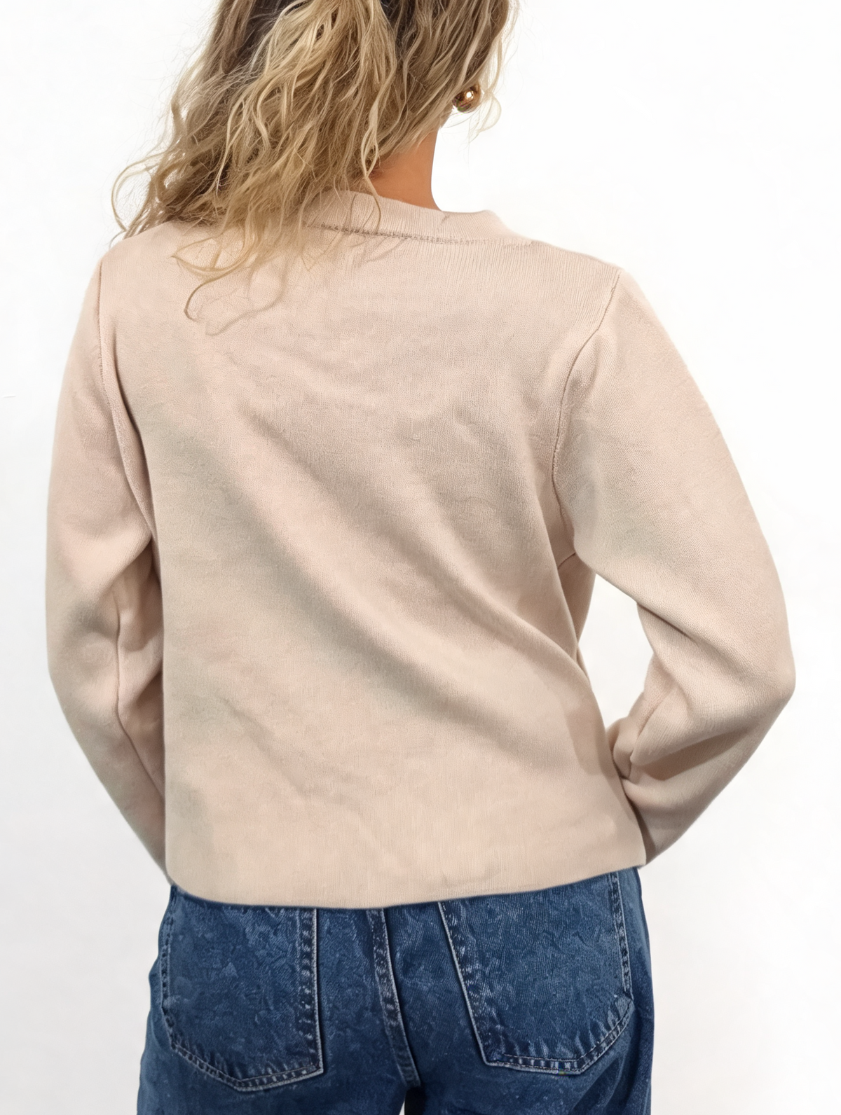 Military Style Cropped Gold Button Detail Long Sleeve Knit Blazer Cardigan