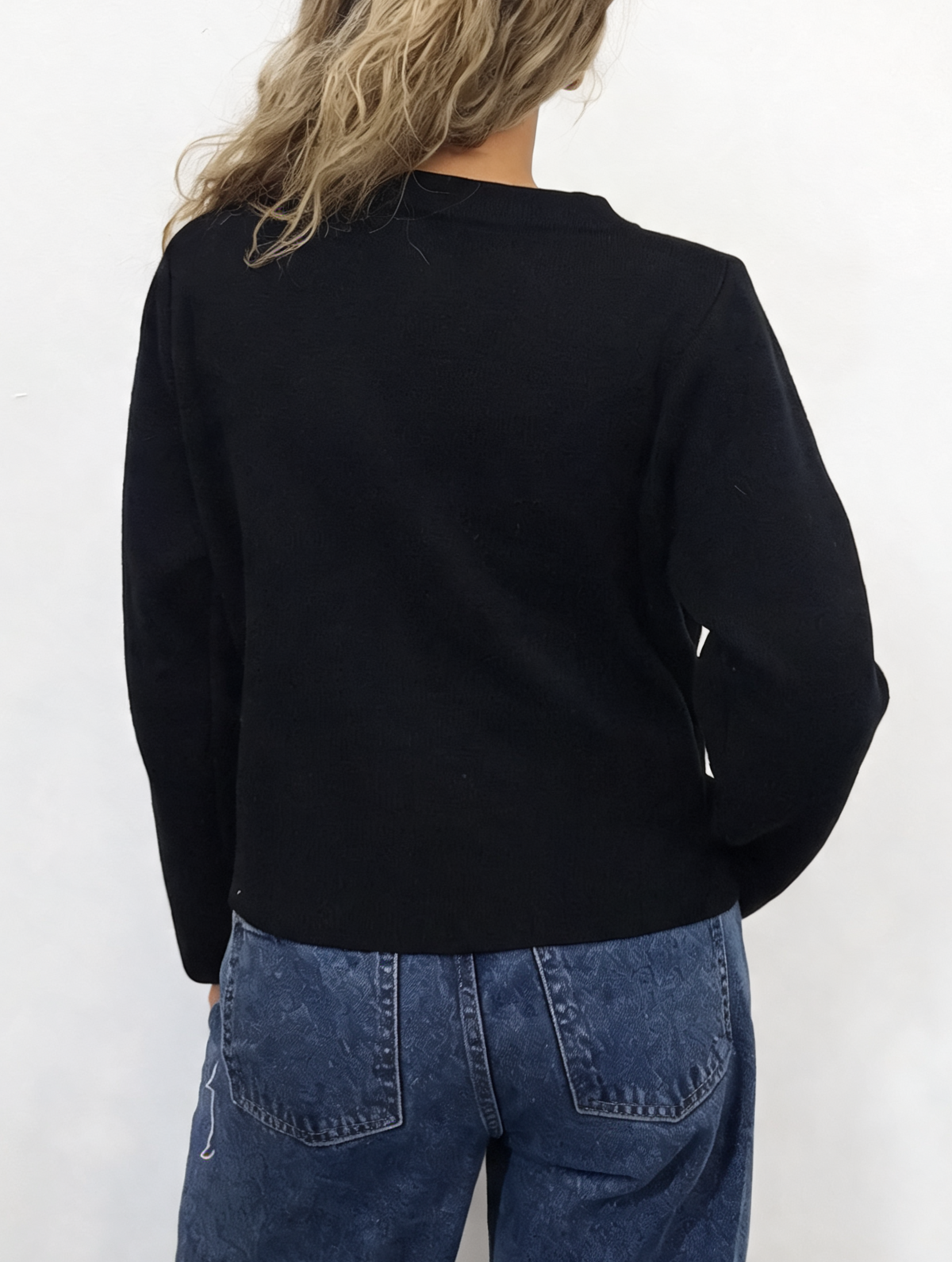 Military Style Cropped Gold Button Detail Long Sleeve Knit Blazer Cardigan