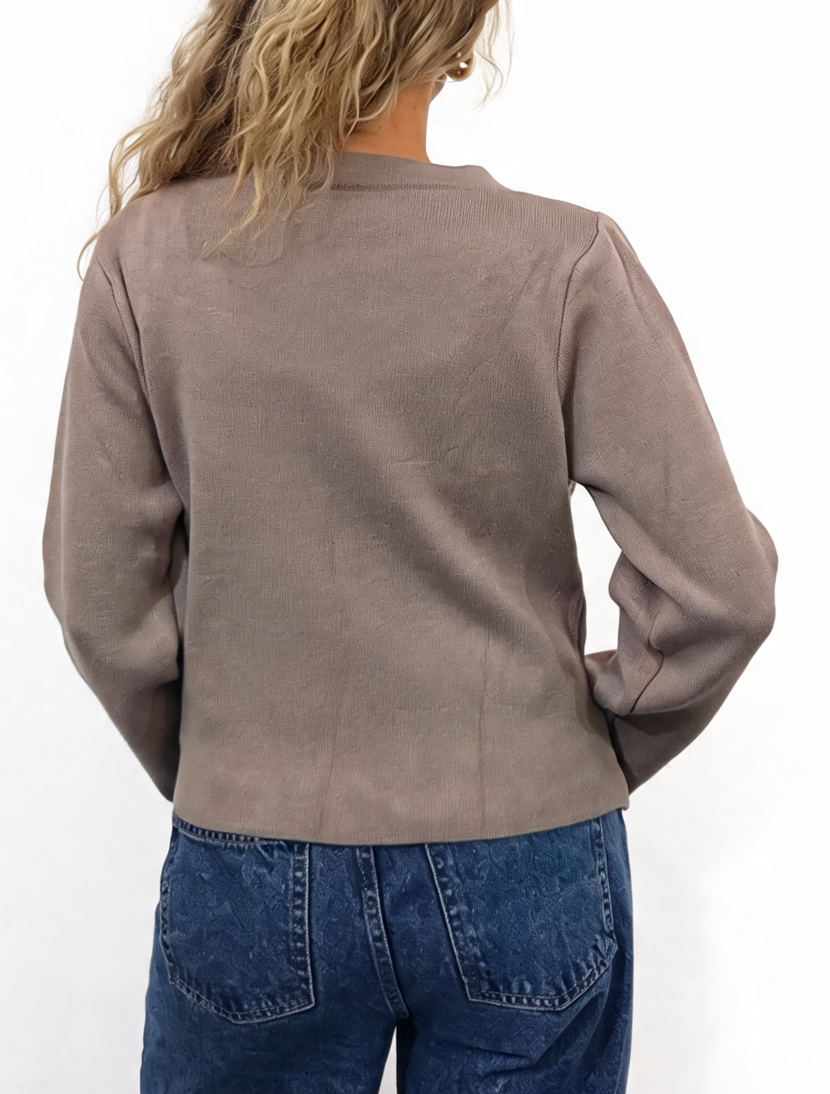 Military Style Cropped Gold Button Detail Long Sleeve Knit Blazer Cardigan