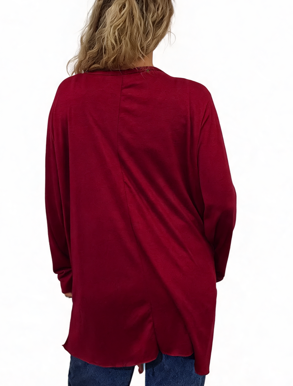 Women’s Oversized Sparkle Heart Top Sequin Embellished Long Sleeve Round Neck Asymmetric Tunic