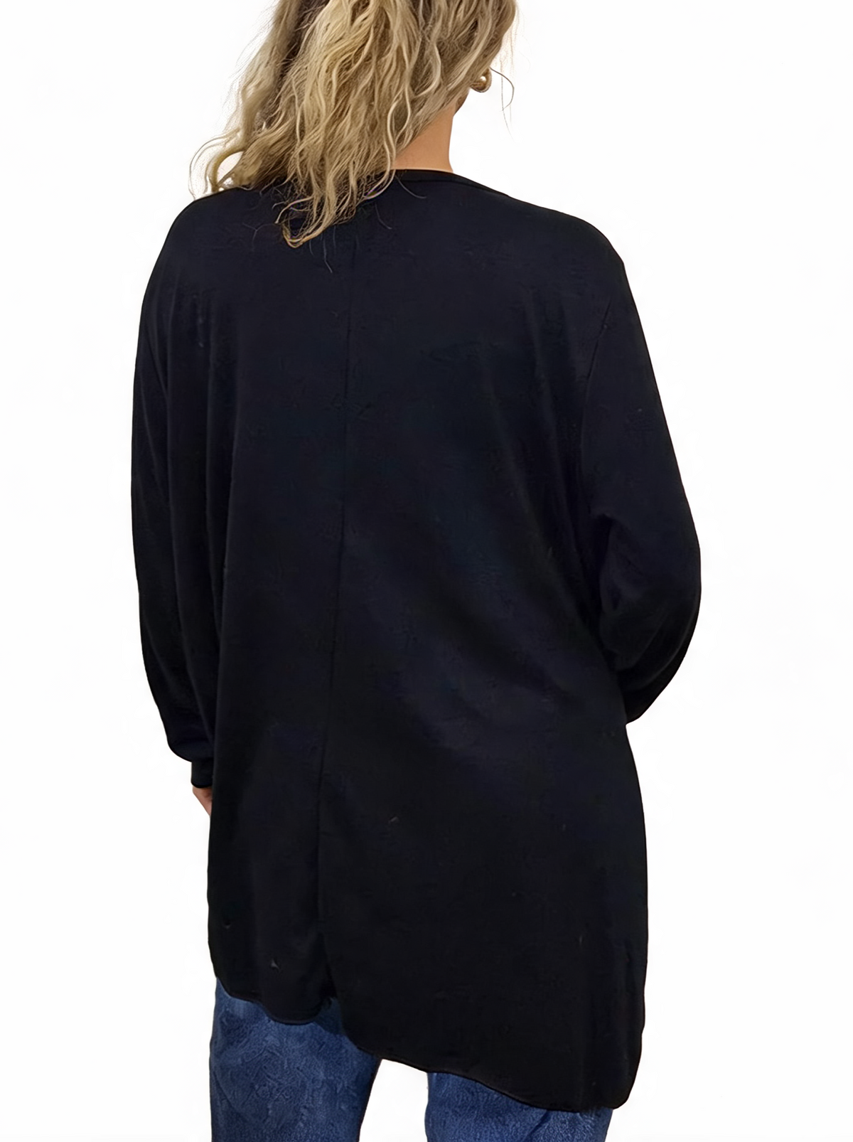 Women’s Oversized Sparkle Heart Top Sequin Embellished Long Sleeve Round Neck Asymmetric Tunic