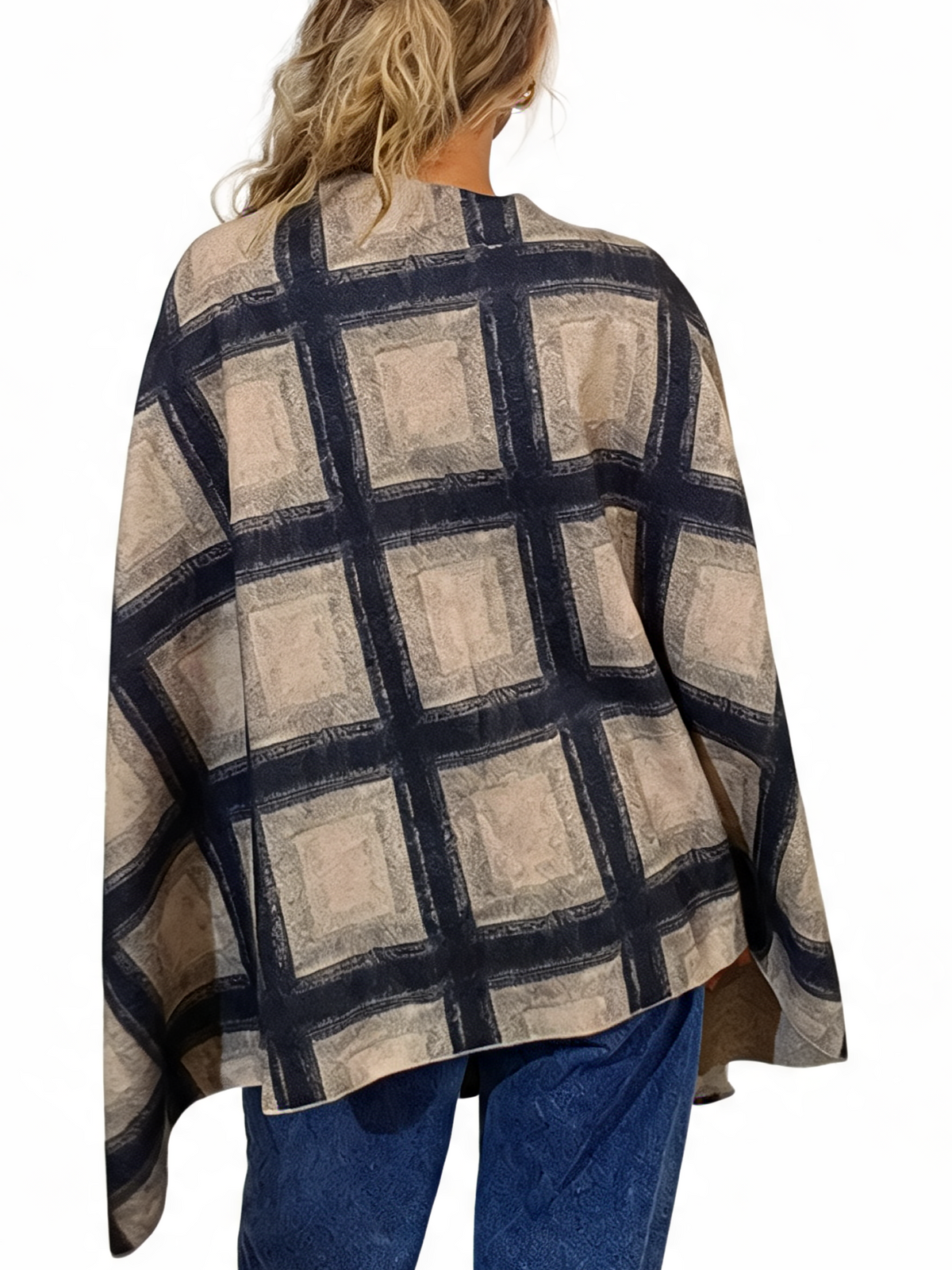 Oversized Diamond Print Poncho Wrap