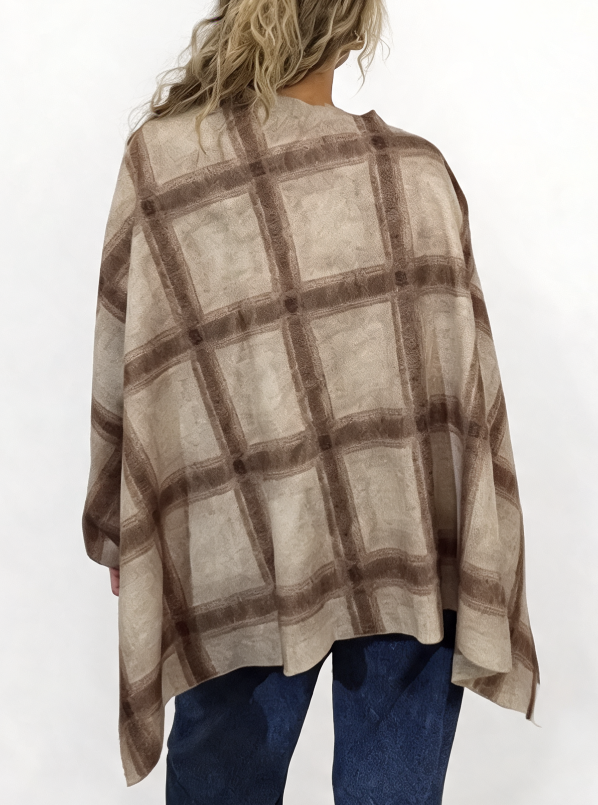 Oversized Diamond Print Poncho Wrap