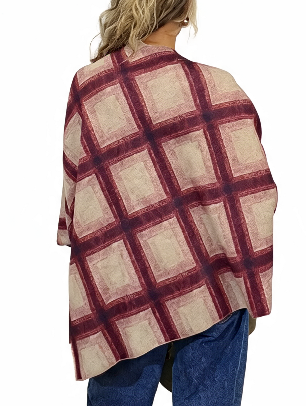 Oversized Diamond Print Poncho Wrap