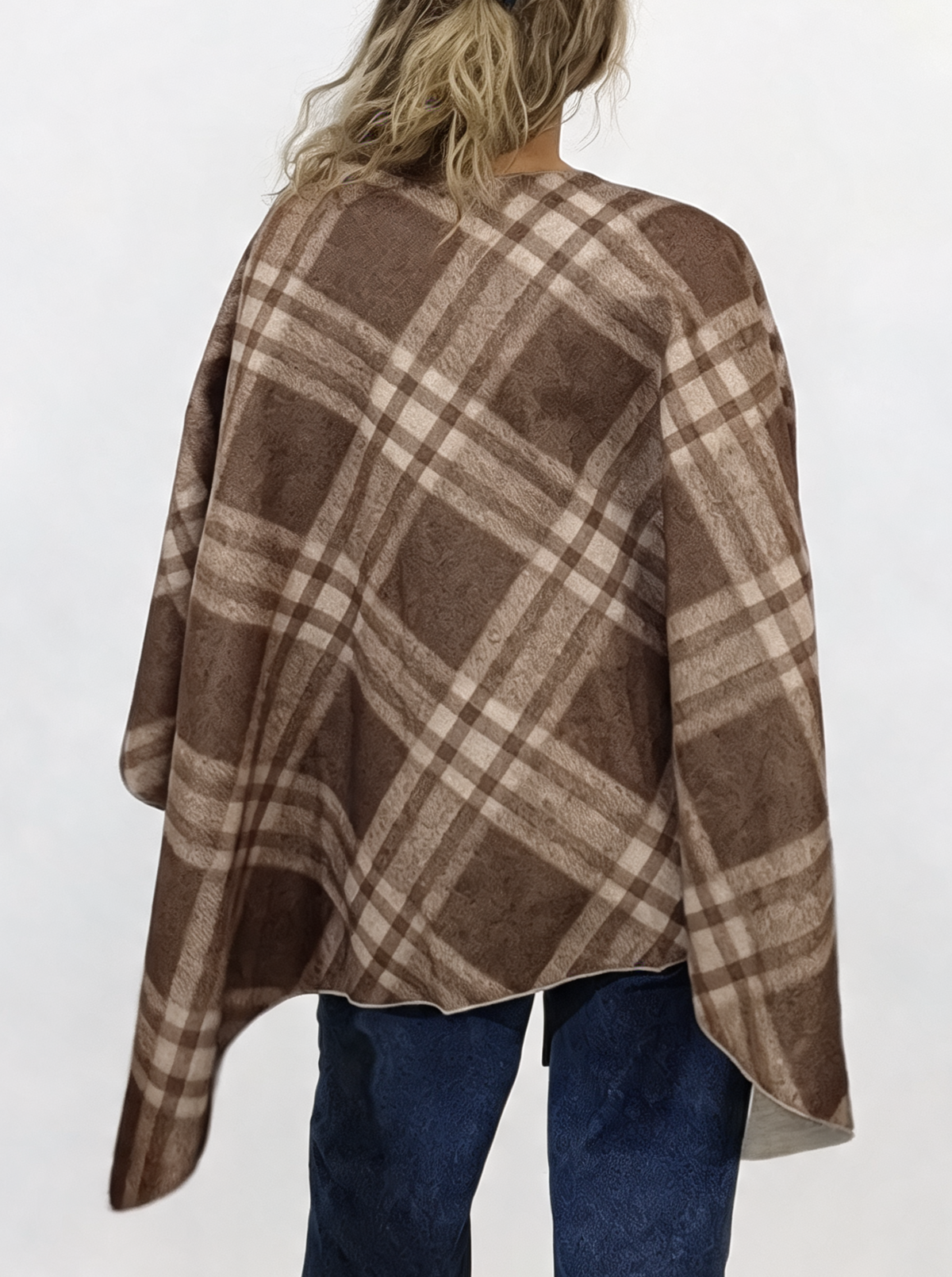 Tartan Check Poncho Wrap with Belt Loop Fastening