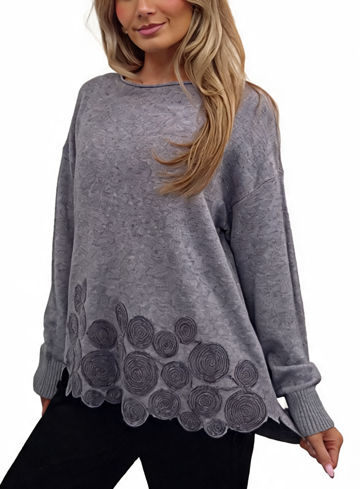 Embroidered Circular Detail & Scalloped Hem