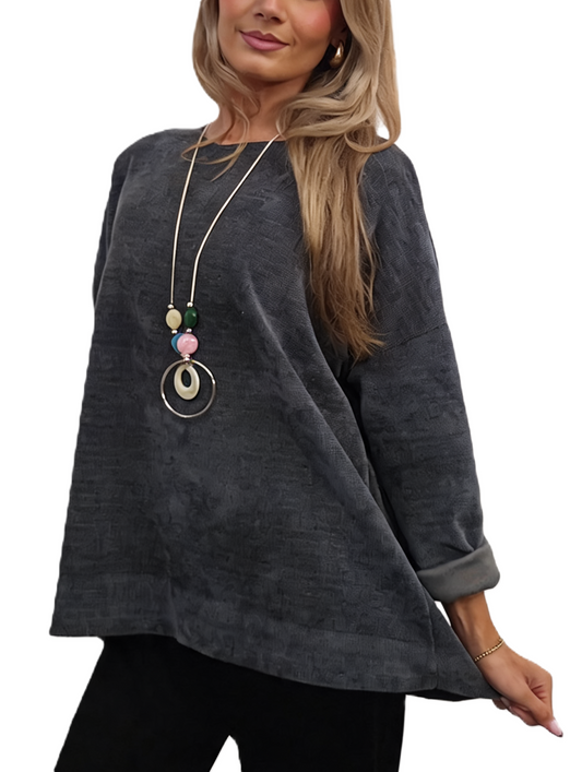 Oversized Chenille Knit Top with Necklace