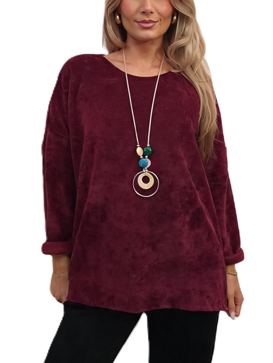 Oversized Chenille Knit Top with Necklace