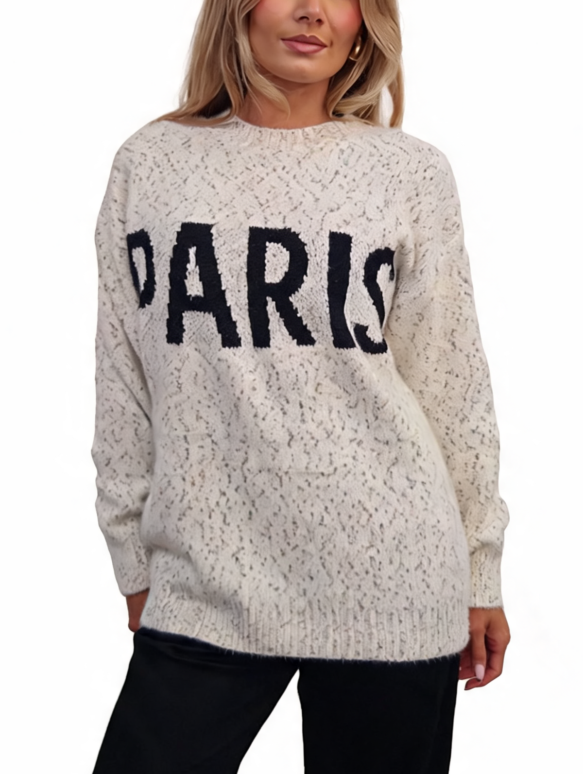 PARIS Slogan Oversized Fluffy Knit Jumper
