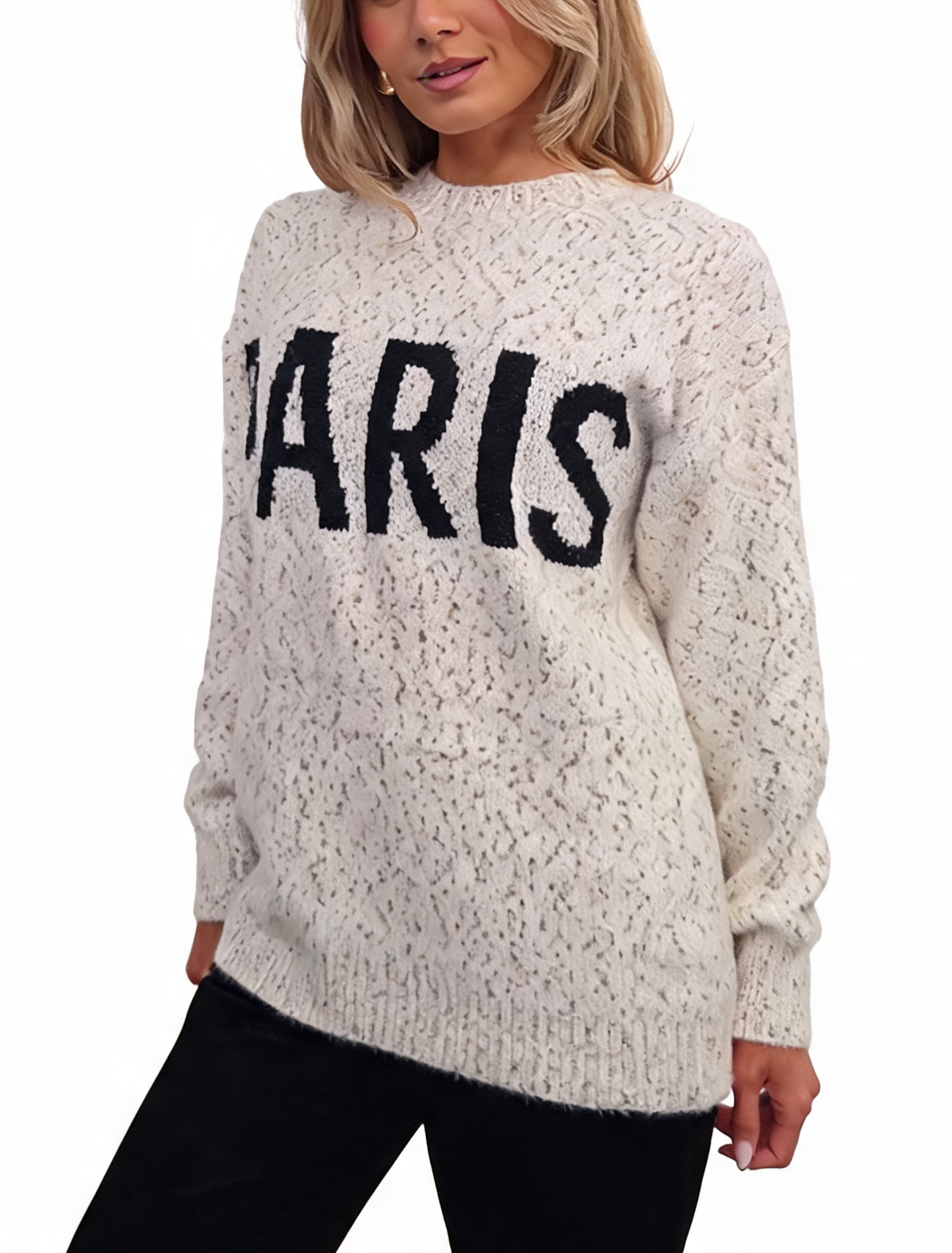 PARIS Slogan Oversized Fluffy Knit Jumper