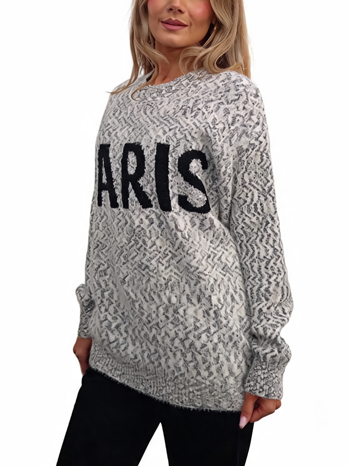 PARIS Slogan Oversized Fluffy Knit Jumper