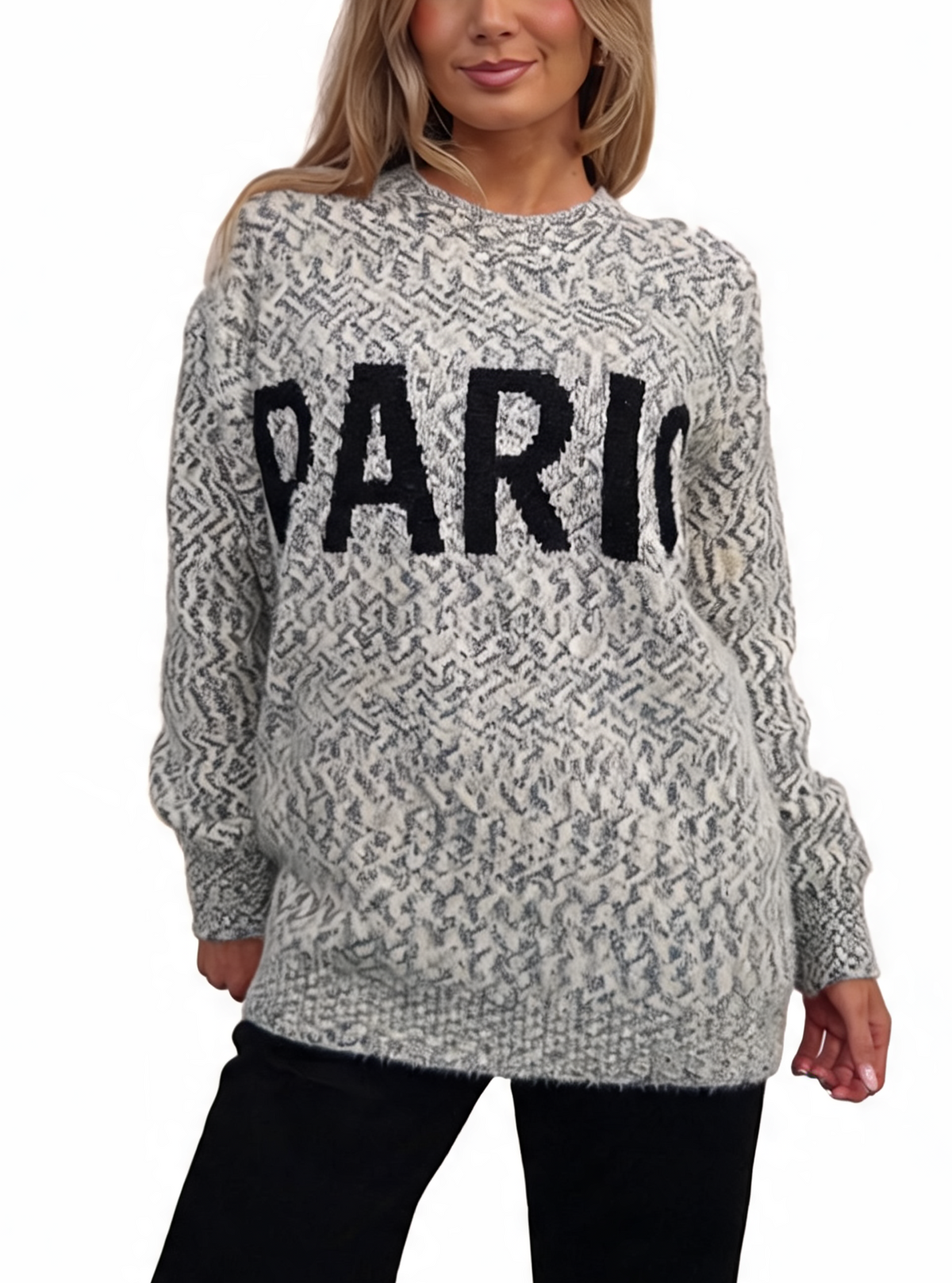 PARIS Slogan Oversized Fluffy Knit Jumper