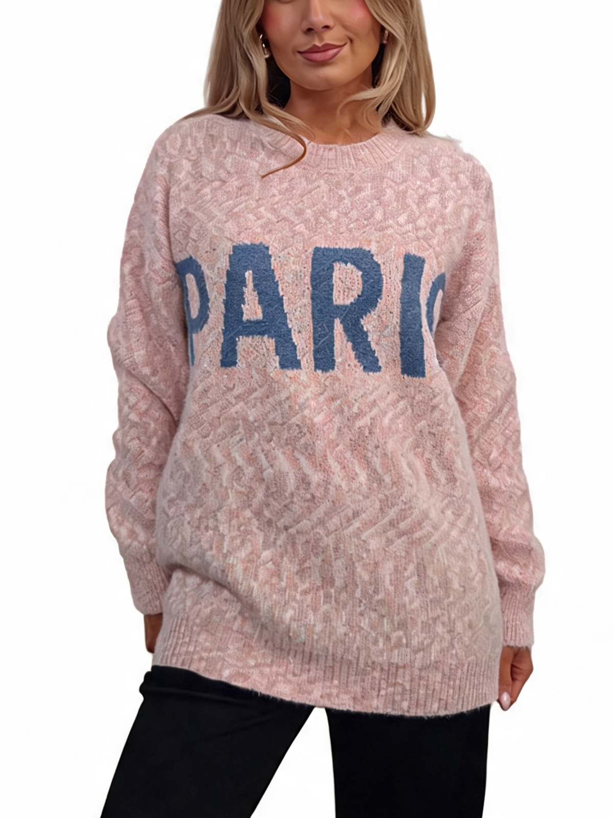 PARIS Slogan Oversized Fluffy Knit Jumper