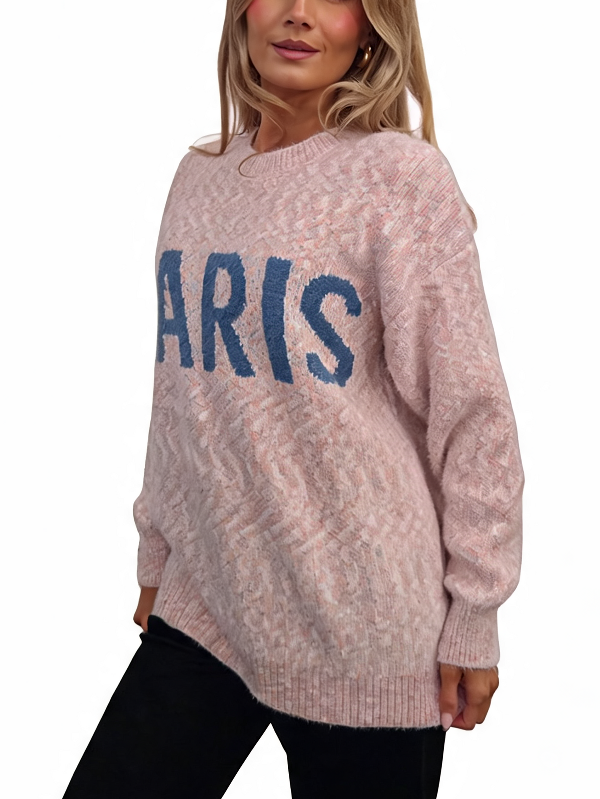 PARIS Slogan Oversized Fluffy Knit Jumper