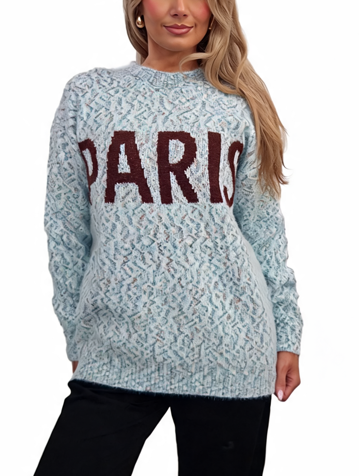 PARIS Slogan Oversized Fluffy Knit Jumper