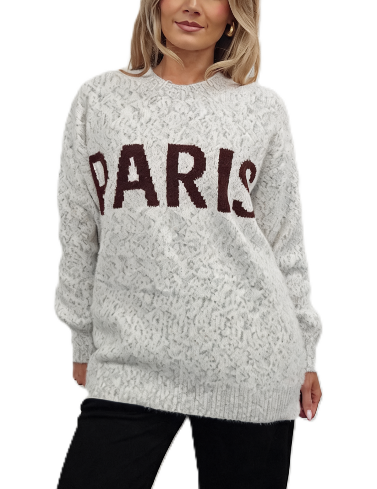 PARIS Slogan Oversized Fluffy Knit Jumper