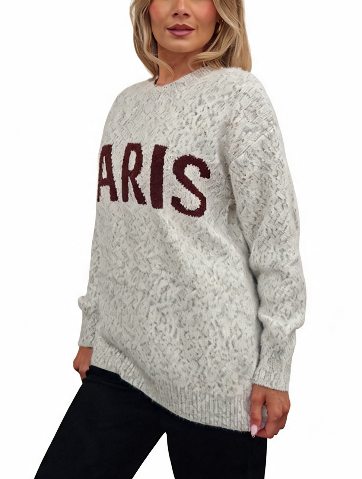 PARIS Slogan Oversized Fluffy Knit Jumper