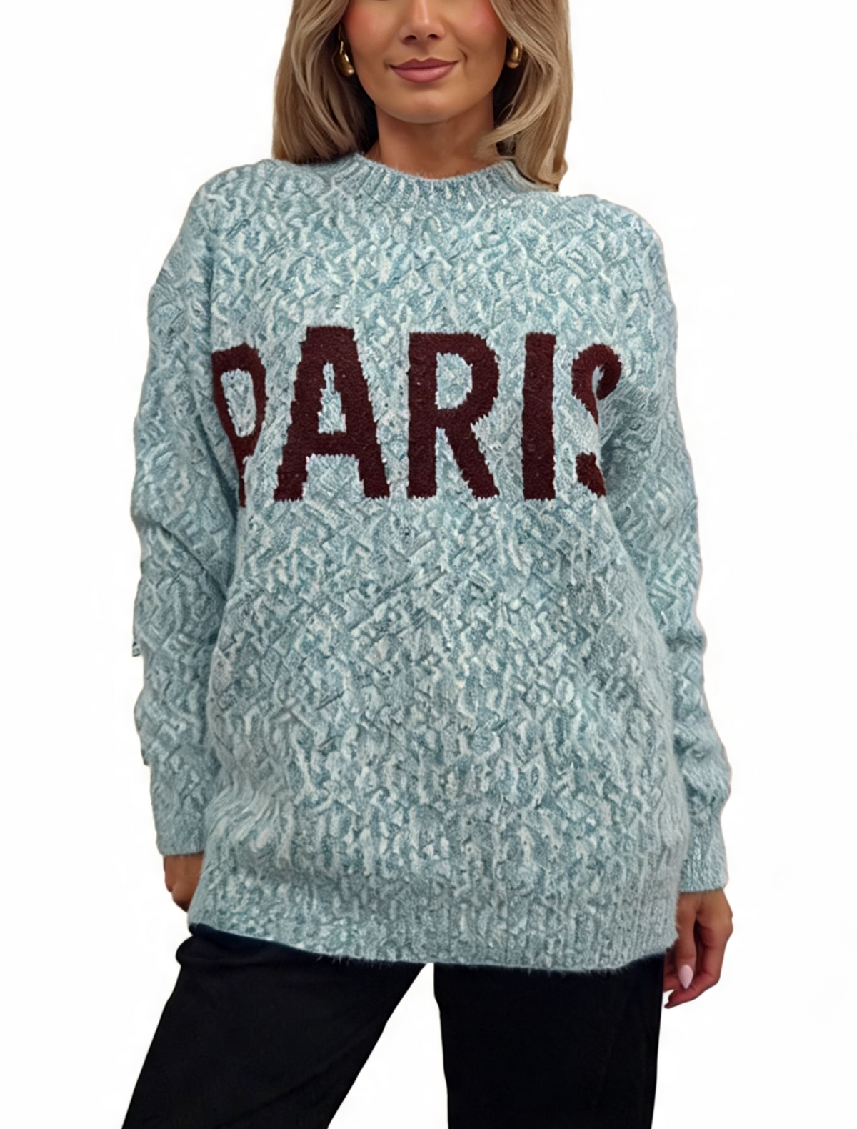 PARIS Slogan Oversized Fluffy Knit Jumper