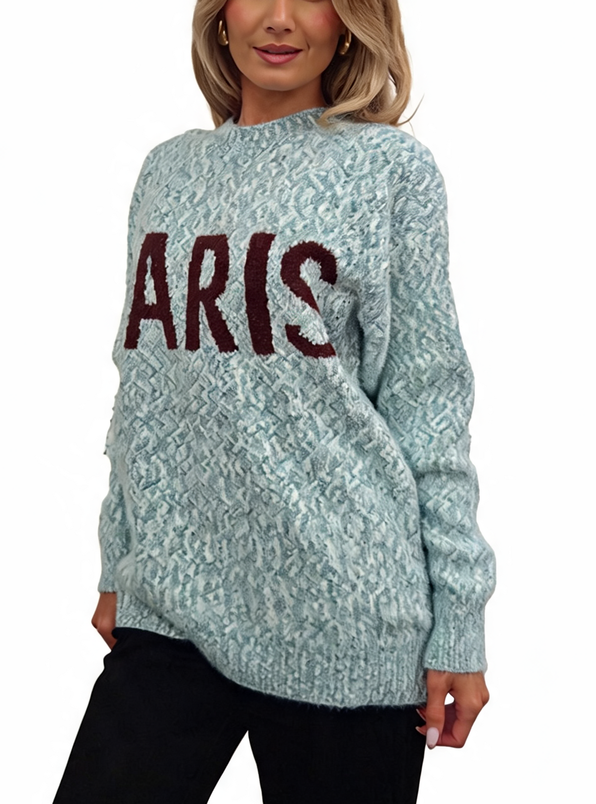 PARIS Slogan Oversized Fluffy Knit Jumper