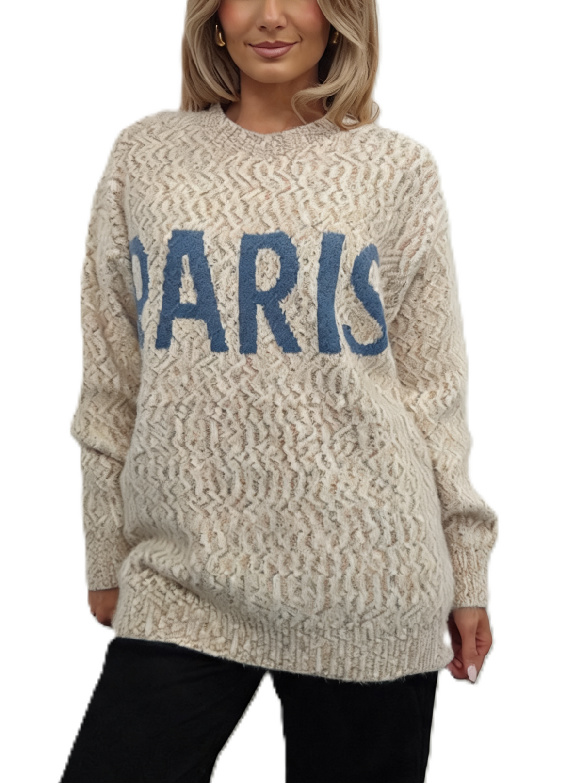 PARIS Slogan Oversized Fluffy Knit Jumper