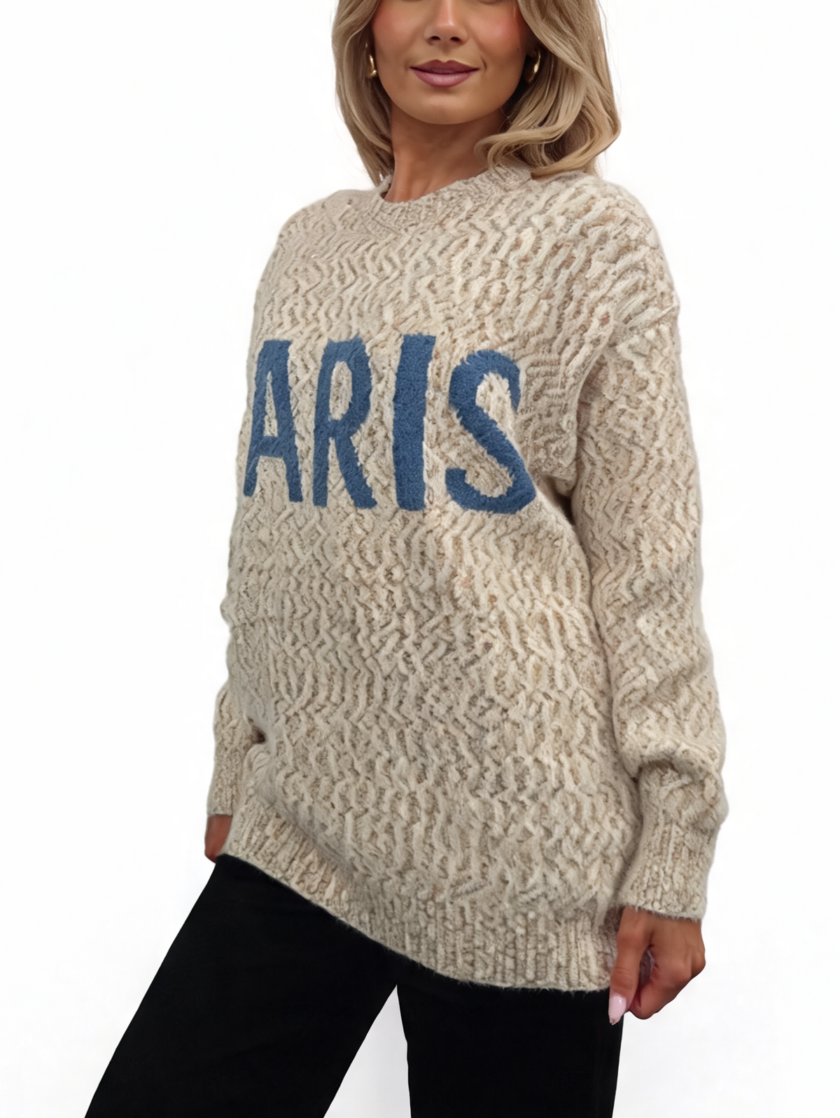 PARIS Slogan Oversized Fluffy Knit Jumper