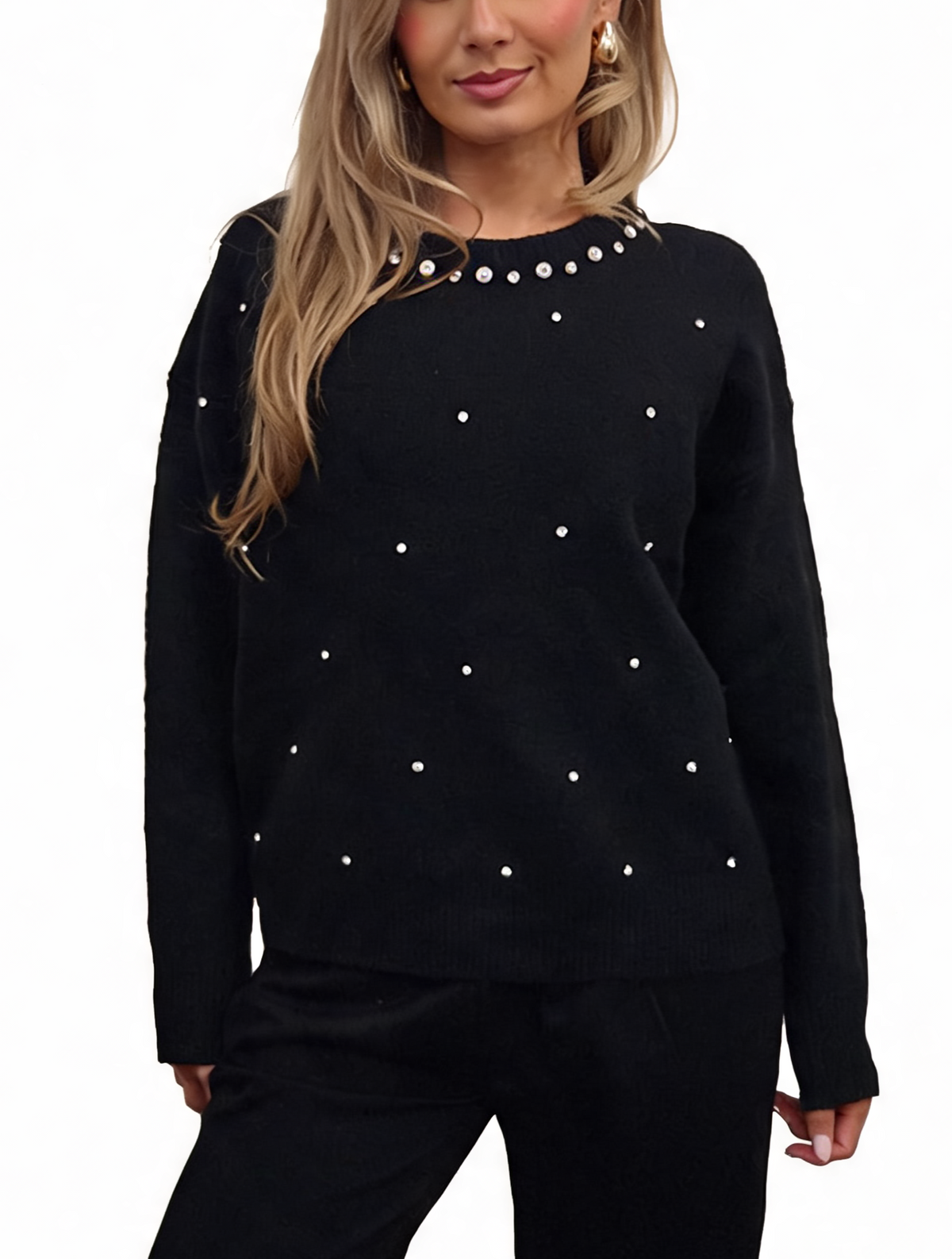 Diamante Embellished Soft Knit Drop Shoulder Sparkle Sweater