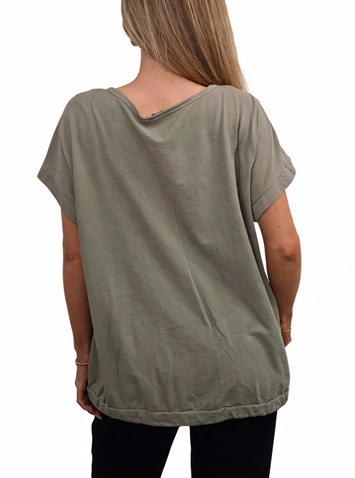 Heartburst Graphic Print Short Sleeve Top with Drawstring Hem