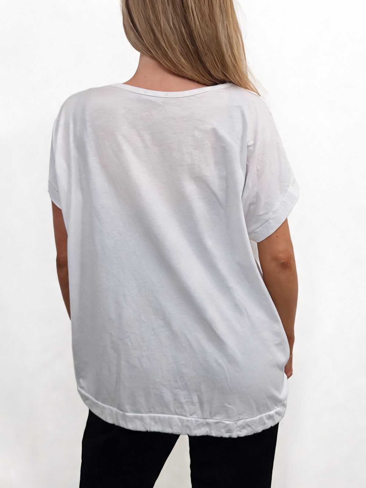 Heartburst Graphic Print Short Sleeve Top with Drawstring Hem