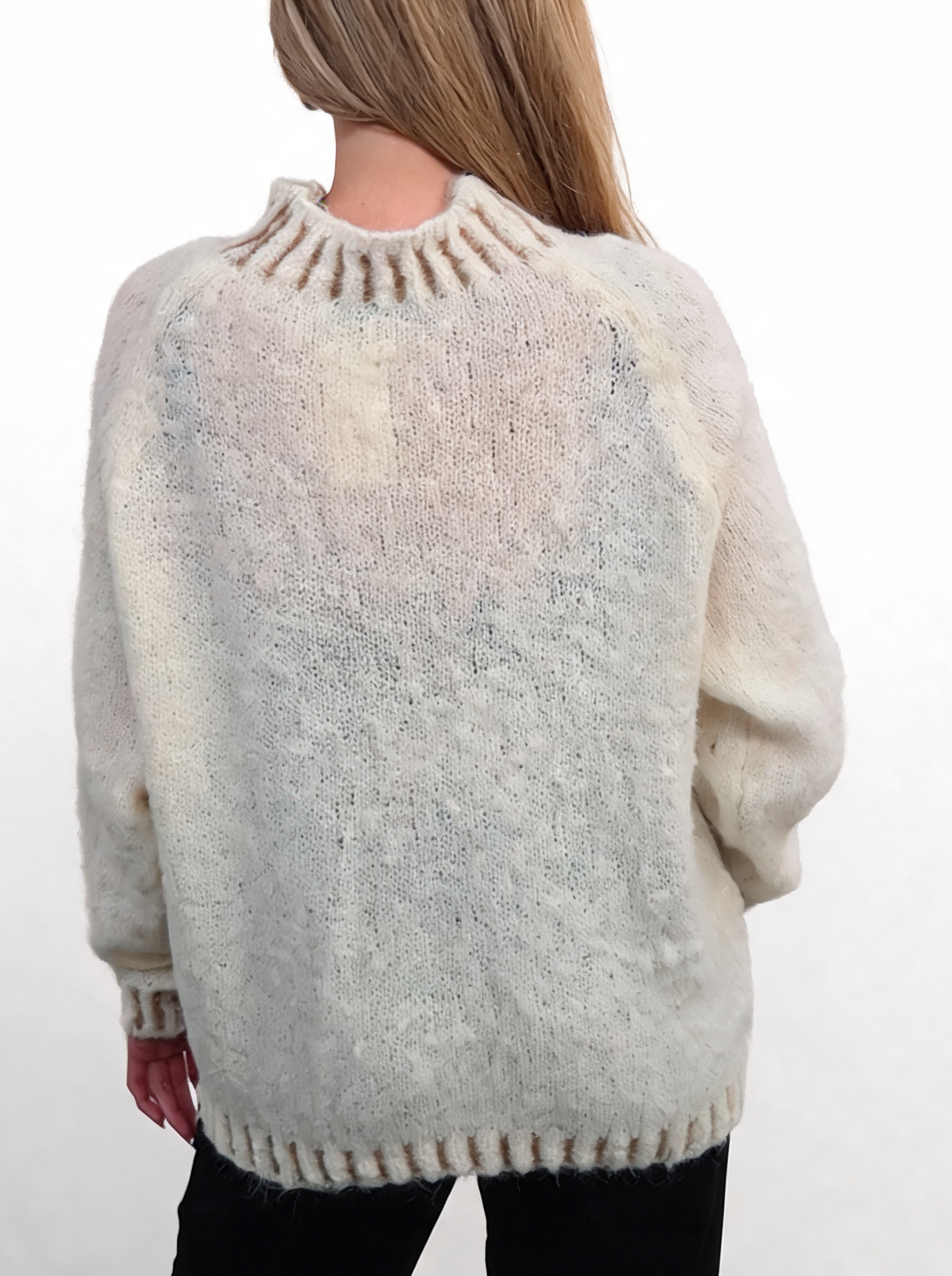 Textured Knit Jumper with High Neck & Striped Ribbed Trim