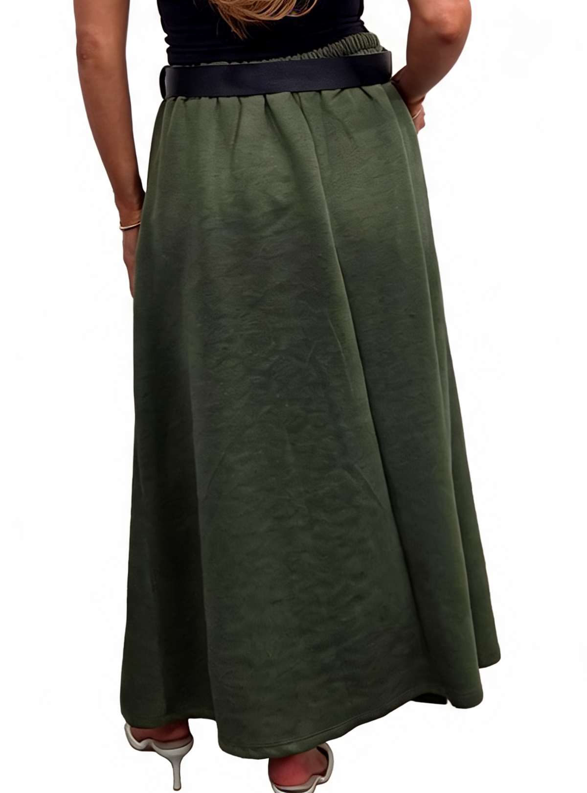 Pleated Midi Skirt with Belt