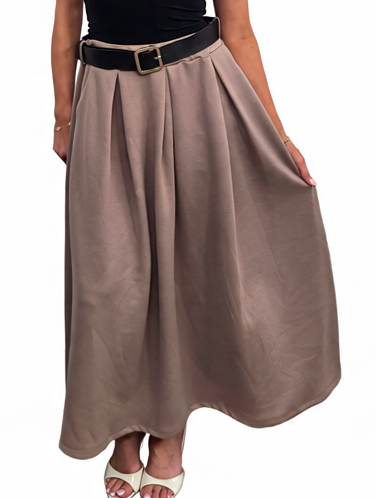 Pleated Midi Skirt with Belt