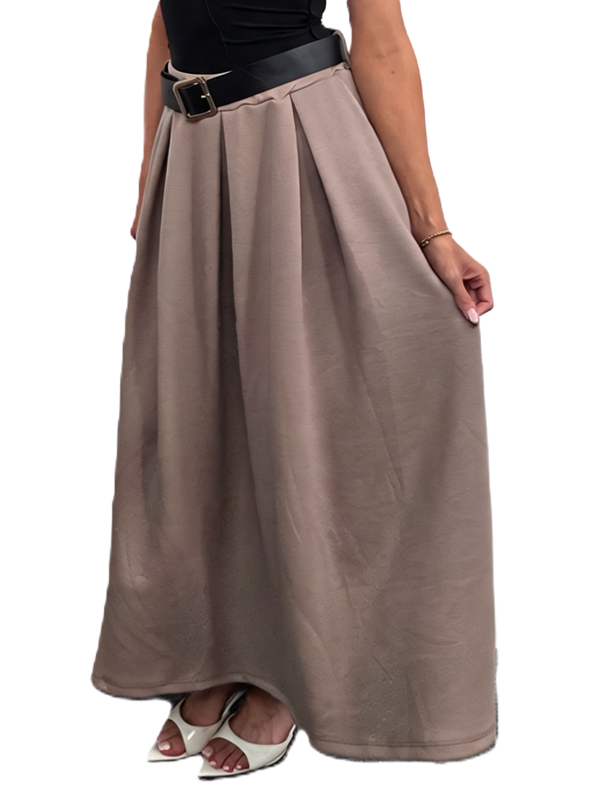 Pleated Midi Skirt with Belt