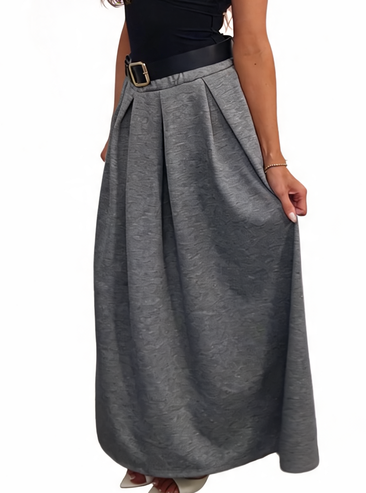 Pleated Midi Skirt with Belt