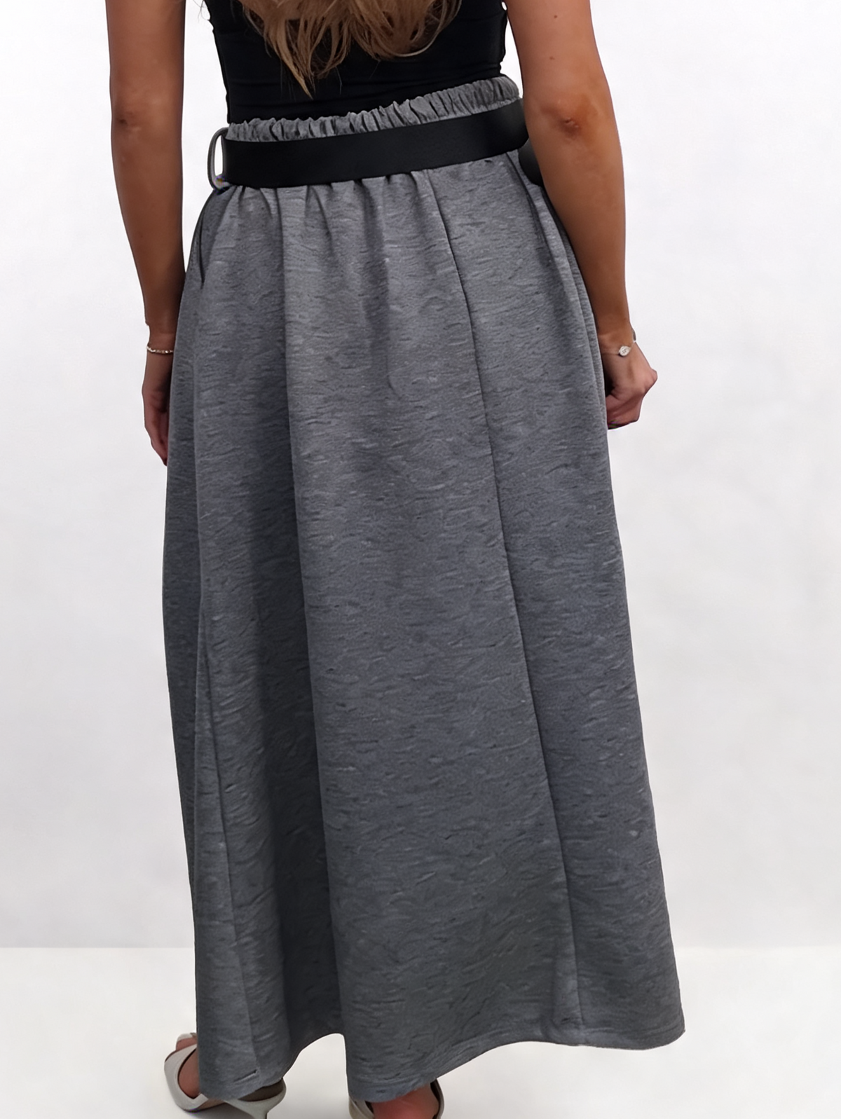 Pleated Midi Skirt with Belt