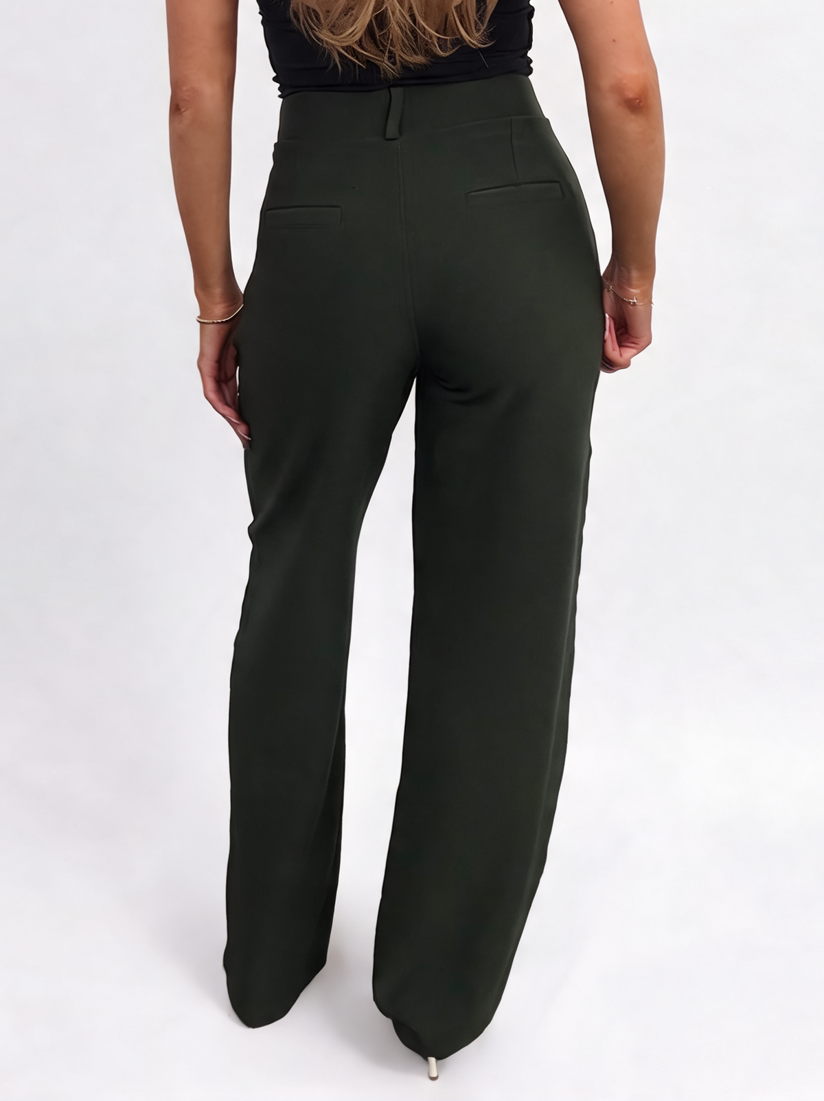 High Waisted Pleated Front Tailored Palazzo Pants with Pocket