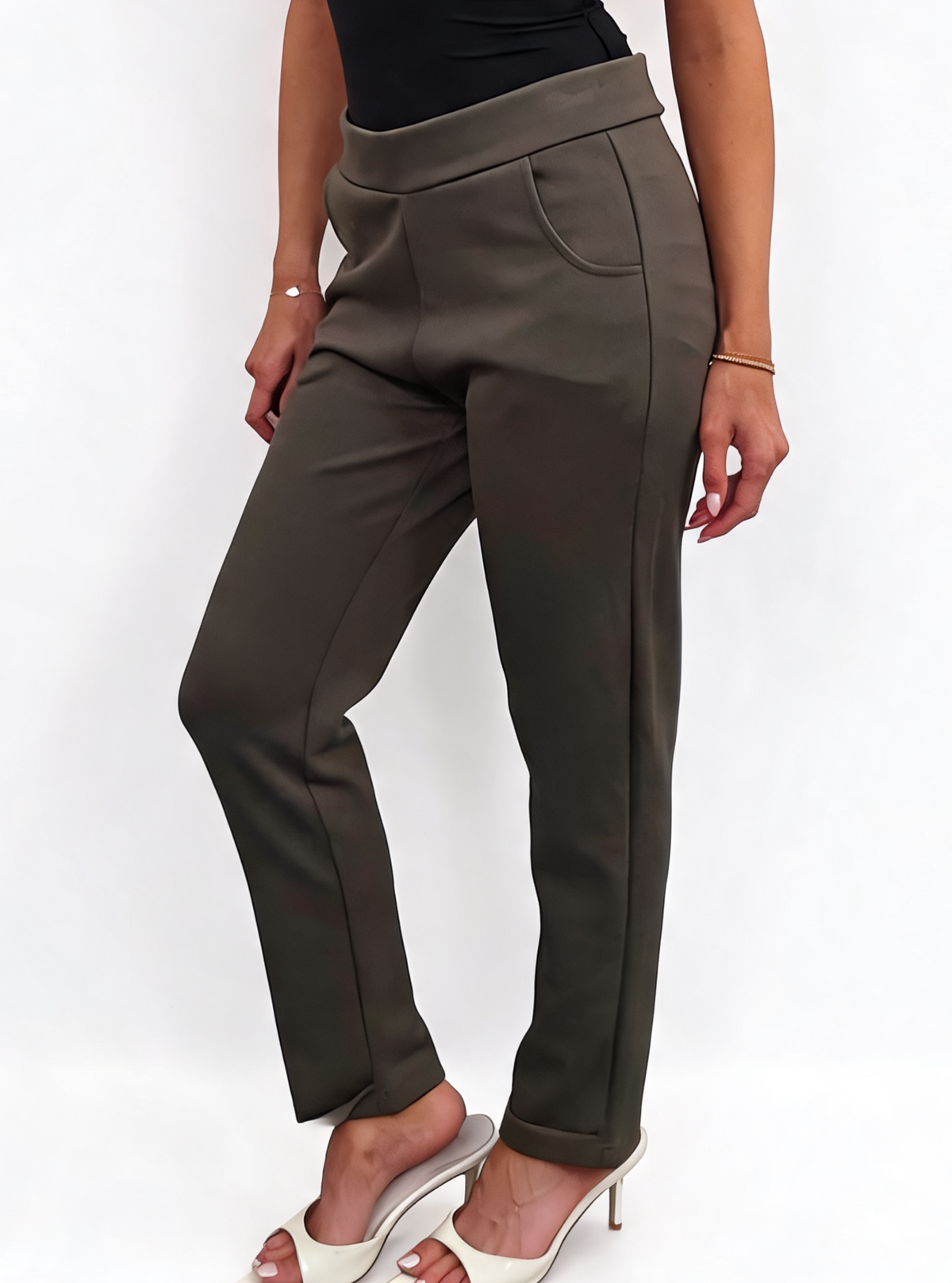 High-Waisted Slim-Fit Trousers