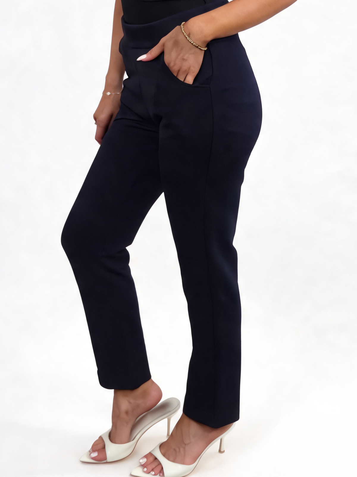 High-Waisted Slim-Fit Trousers