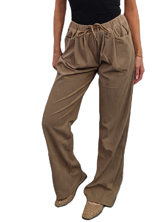 High-Waisted Wide-Leg Trousers with Drawstring
