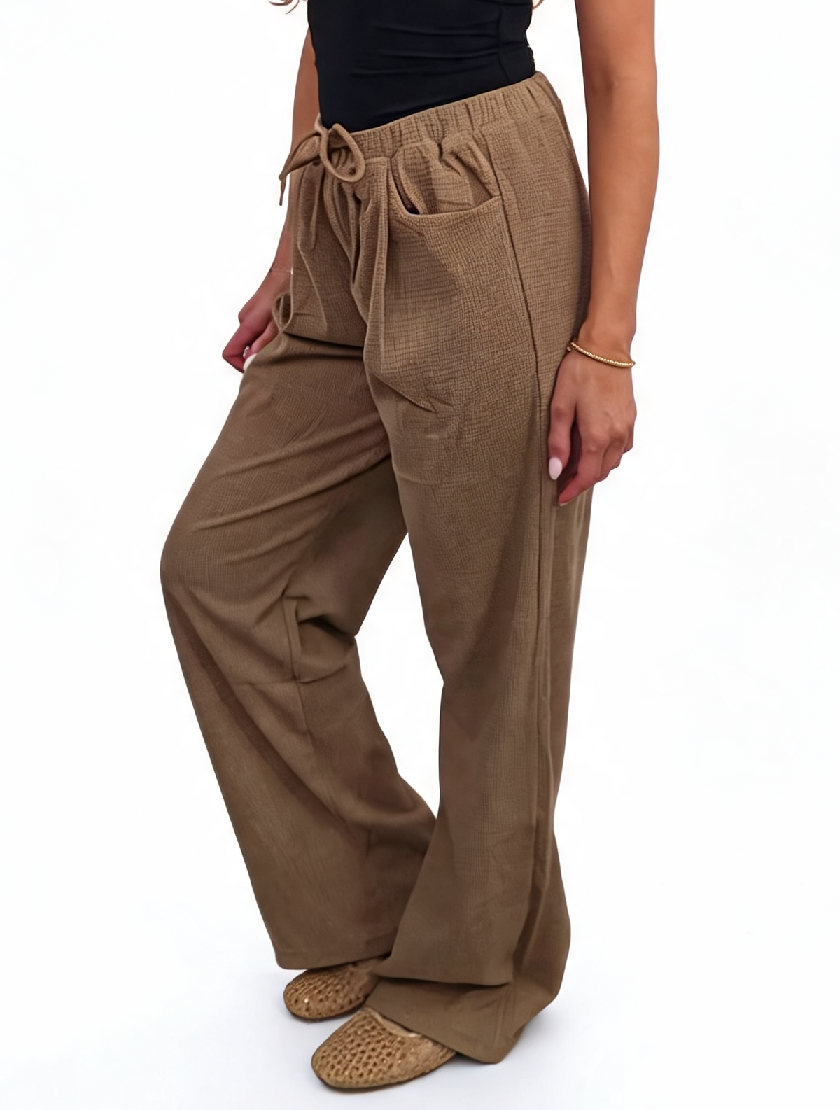 High-Waisted Wide-Leg Trousers with Drawstring