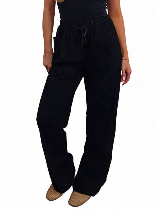 High-Waisted Wide-Leg Trousers with Drawstring
