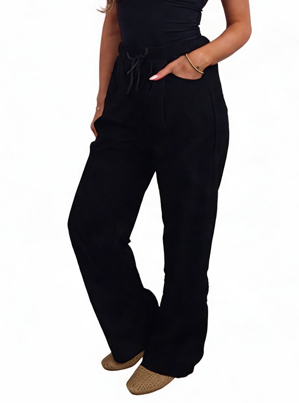 High-Waisted Wide-Leg Trousers with Drawstring