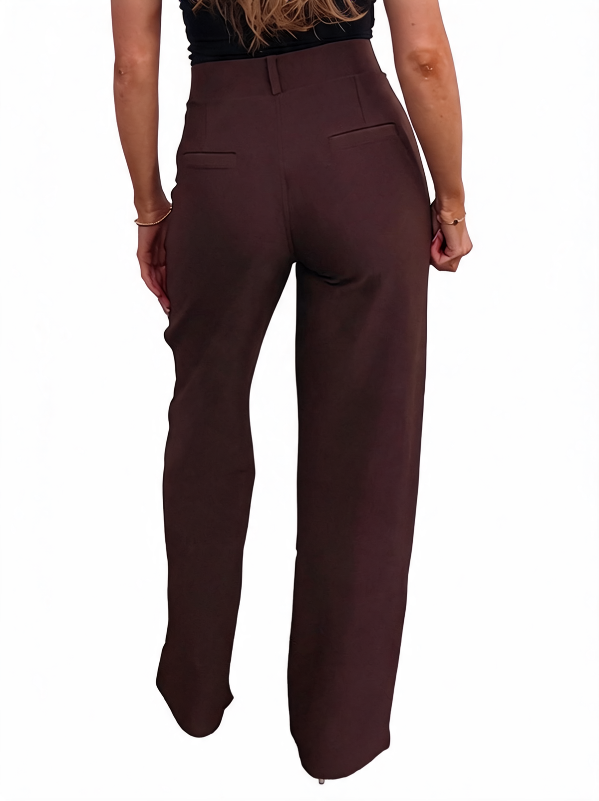 High Waisted Pleated Front Tailored Palazzo Pants with Pocket